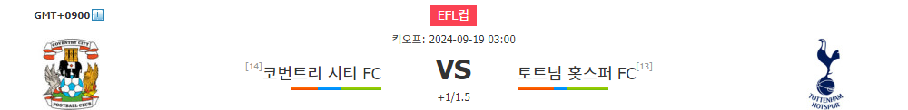 EFL컵 2024-09-19 코번트리 시티 FC vs 토트넘 홋스퍼 FC 경기 분석: 토트넘의 승리 가능성 높아