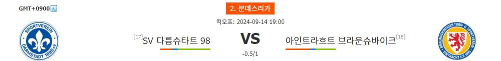 분데스리가 2024-09-14 19:00 SV 다름슈타트 98 vs 아인트라흐트 브라운슈바이크: 승리에 목마른 다름슈타트의 홈 승리 예상