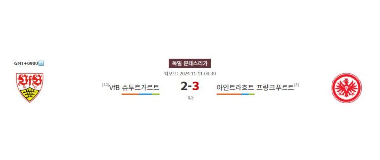 【라이브스코어】분데스리가 2024-11-11 00:30 VfB 슈투트가르트 vs 아인트라흐트 프랑크푸르트 경기 분석: 승리의 향방은?