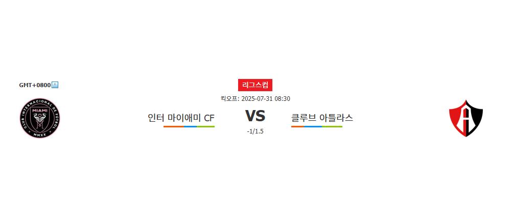 인터 마이애미 CF | 클루브 아틀라스 | 2025-07-31 08:30:00 | 리그스컵 | 스포츠분석