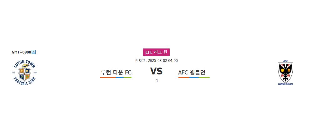 루턴 타운 FC | AFC 윔블던 | 2025-08-02 04:00:00 | EFL 리그 원 | 스포츠분석